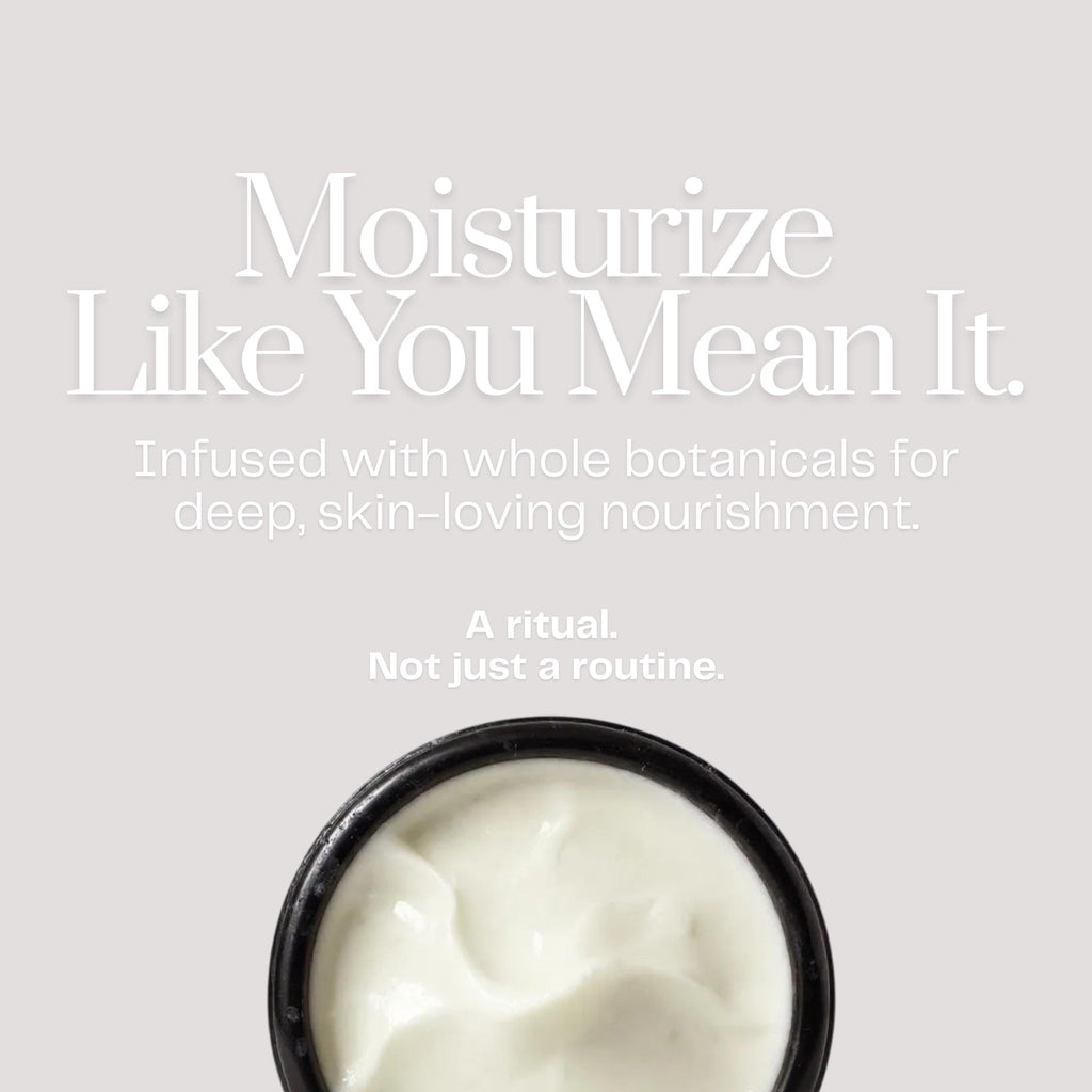 Close-up of whipped tallow cream texture in reusable glass jar. Nourishing beef tallow moisturizer used as face cream, night cream, or whipped body butter.